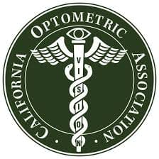California Optometric Association Member – Eyeland Eyecare Logo of the California Optometric Association featuring a caduceus with wings, an eye, and the word "VISION" on a dark green circular background – Eyeland Eyecare.
